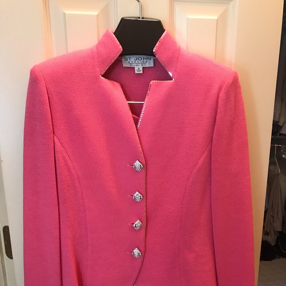 St John Evening by Marie Gray Skirt Suit Hot Pink